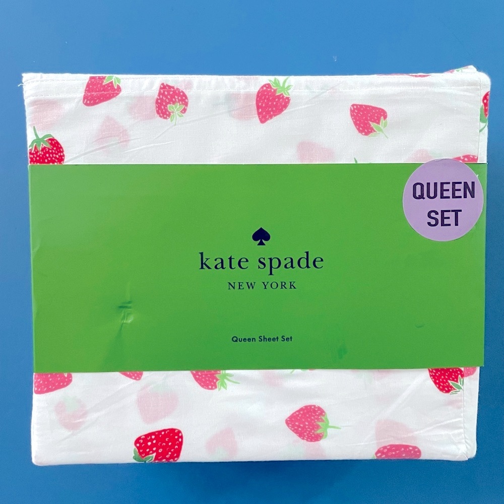 Kate Spade Strawberry Prints 4PC Queen Sheet Set 100% Cotton Percale New